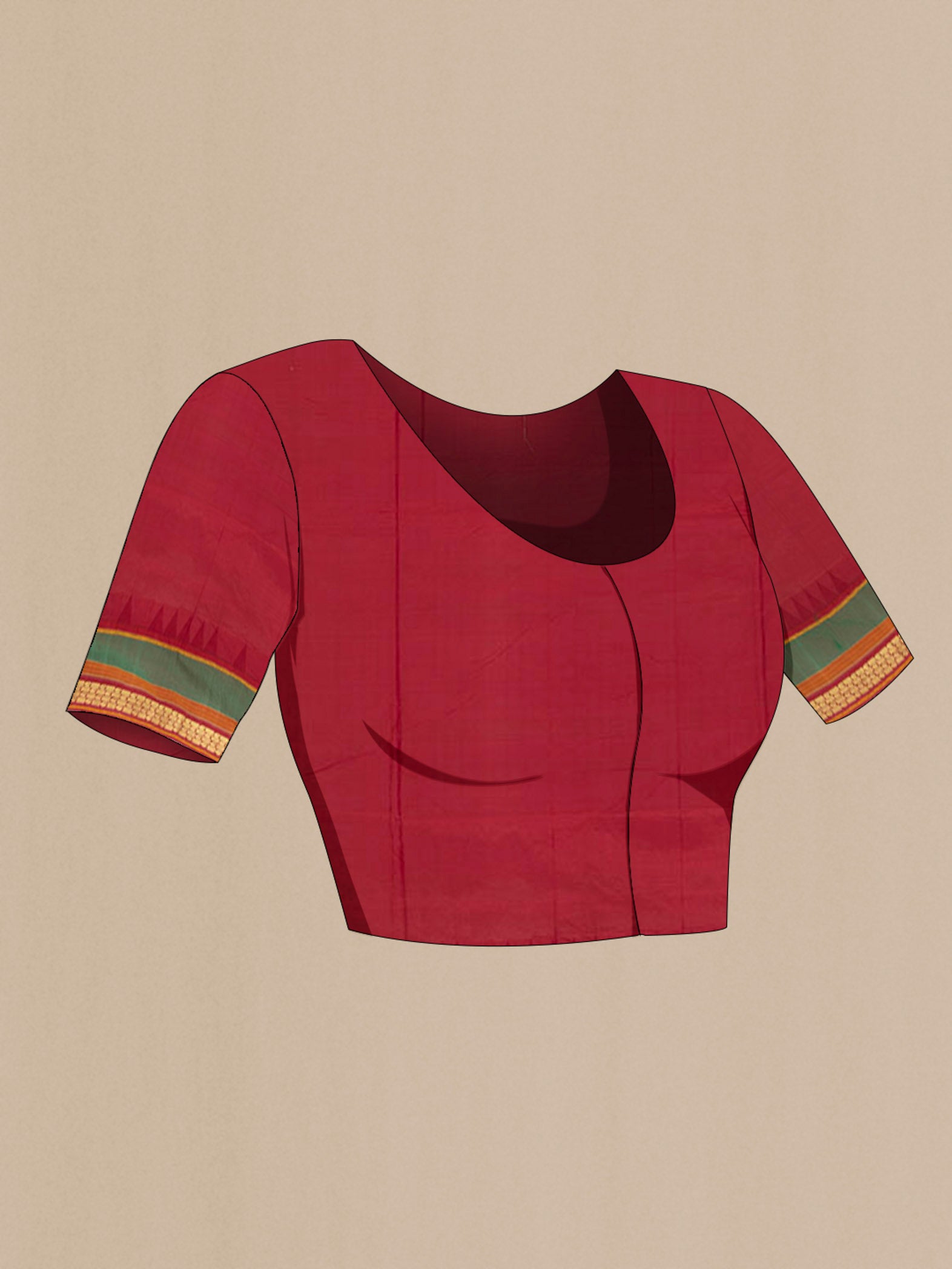 Close up image of the blouse of Multi Color Bangalore Silk - kadyal Saree with Zari Butta on the body and Fancy Border. 