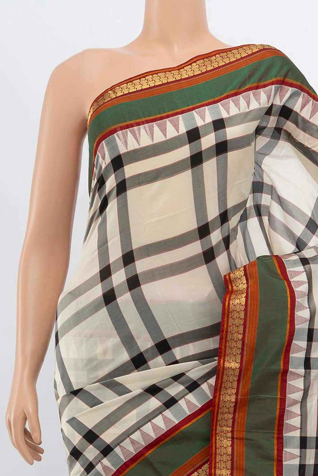 Border image of Multi Color Bangalore Silk - kadyal Saree with Zari Butta on the body and Fancy Border. 