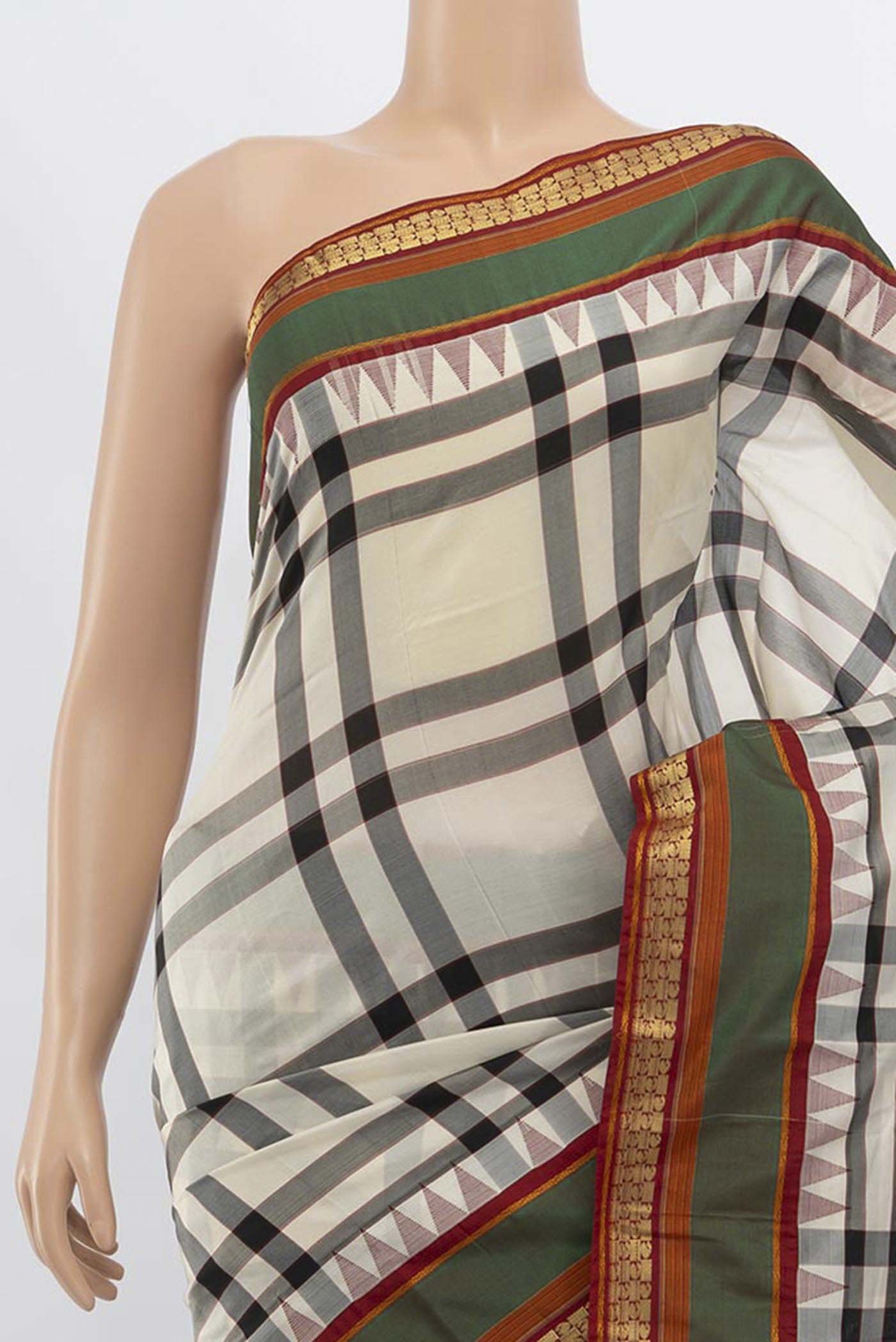 Border image of Multi Color Bangalore Silk - kadyal Saree with Zari Butta on the body and Fancy Border. 