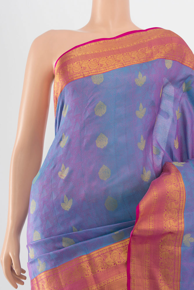 Border image of Light Blue Kanchipuram Silk Saree with Zari Butta on the body and Silk Border. 