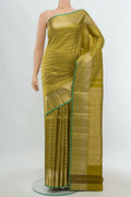 Mehandi Green Kanchipuram Silk Saree with Zari Butta on the body and Silk Border.  displayed on a mannequin
