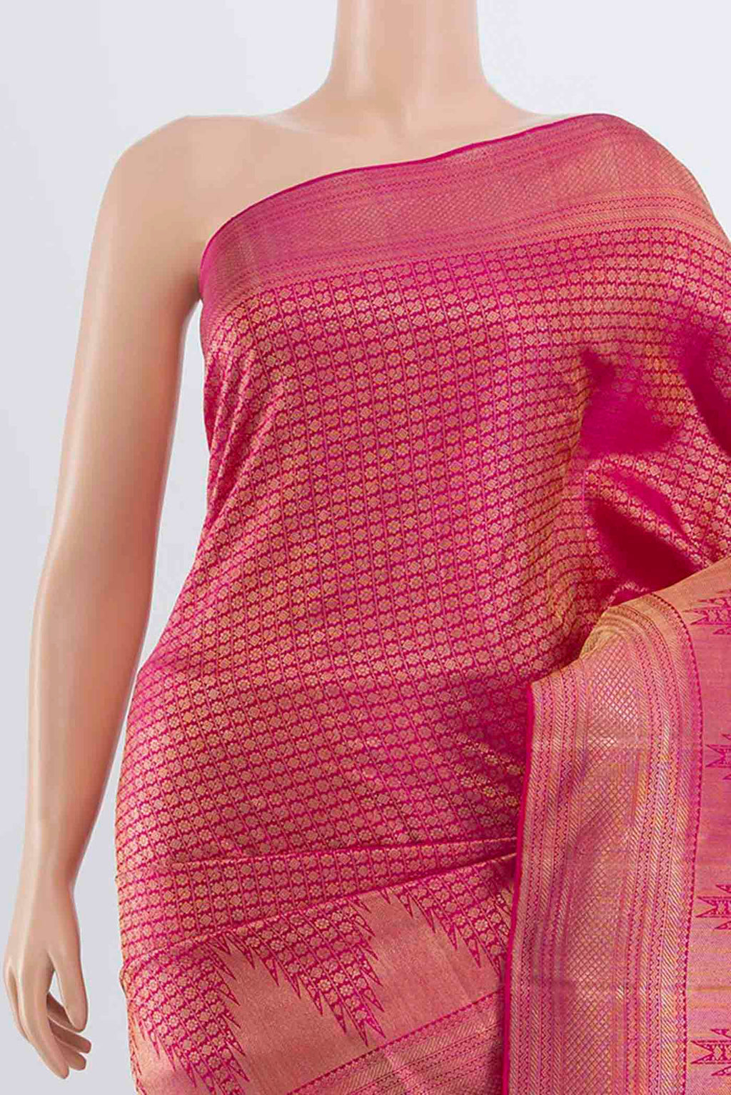 Border image of Magenta Kanchipuram Silk Saree with Zari Butta on the body and Silk Border. 