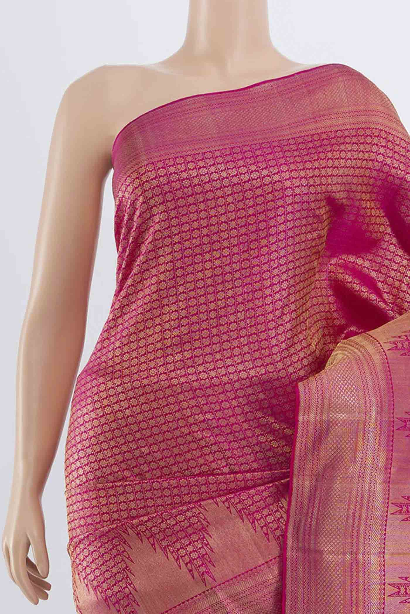 Border image of Magenta Kanchipuram Silk Saree with Zari Butta on the body and Silk Border. 