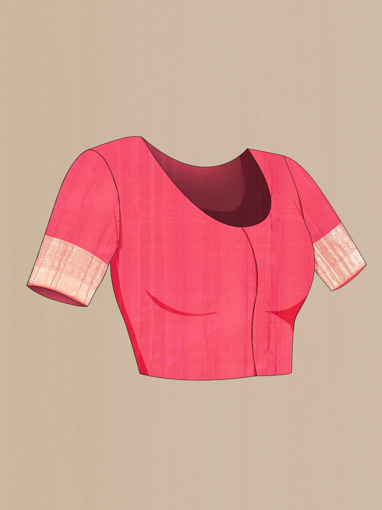 Close up image of the blouse of Rose pink Kanjivaram Silk Saree with Zari Butta on the body and Silk Border. 