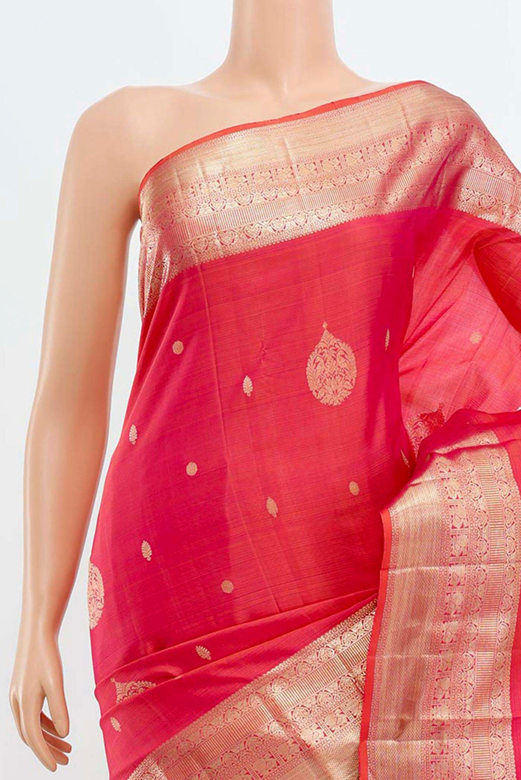 Border image of Rose pink Kanjivaram Silk Saree with Zari Butta on the body and Silk Border. 