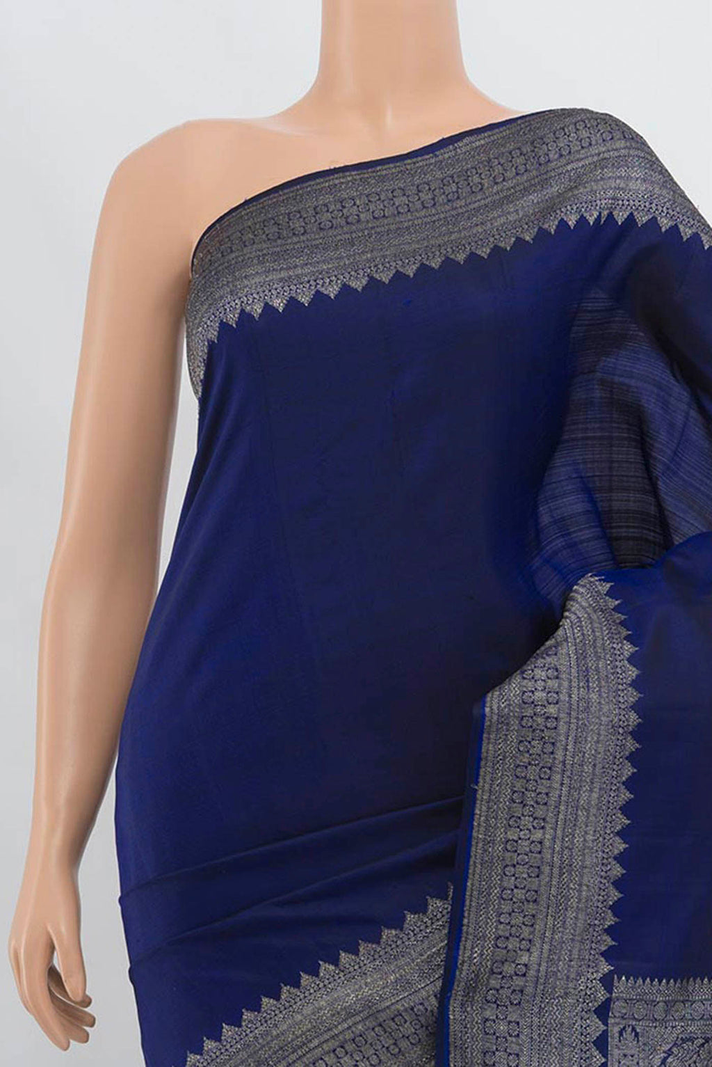 Border image of Navy Blue Kanjivaram Silk Saree with Zari Butta on the body and Silk Border. 