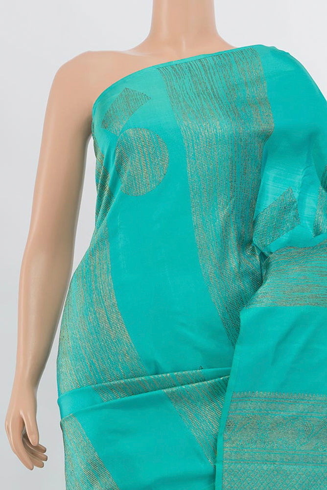 Border image of Pure Silk Pure Zari Sea Green Kanchipuram Saree with Zari Butta on the body and Silk Border. 