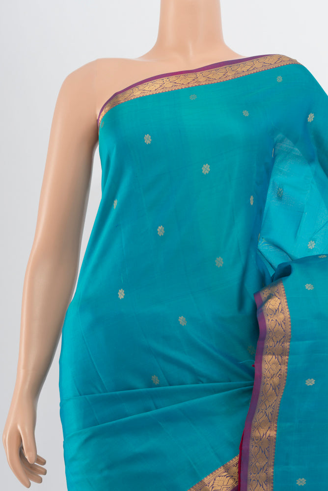 Border image of Light Blue Kanchipuram Silk Saree with Zari Butta on the body and Silk Border. 