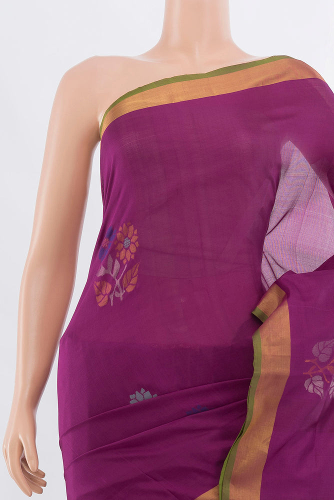 Border image of Purple Uppada Silk Saree with Zari Butta on the body and Silk Border. 