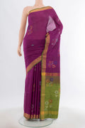Purple Uppada Silk Saree with Zari Butta on the body and Silk Border.  displayed on a mannequin