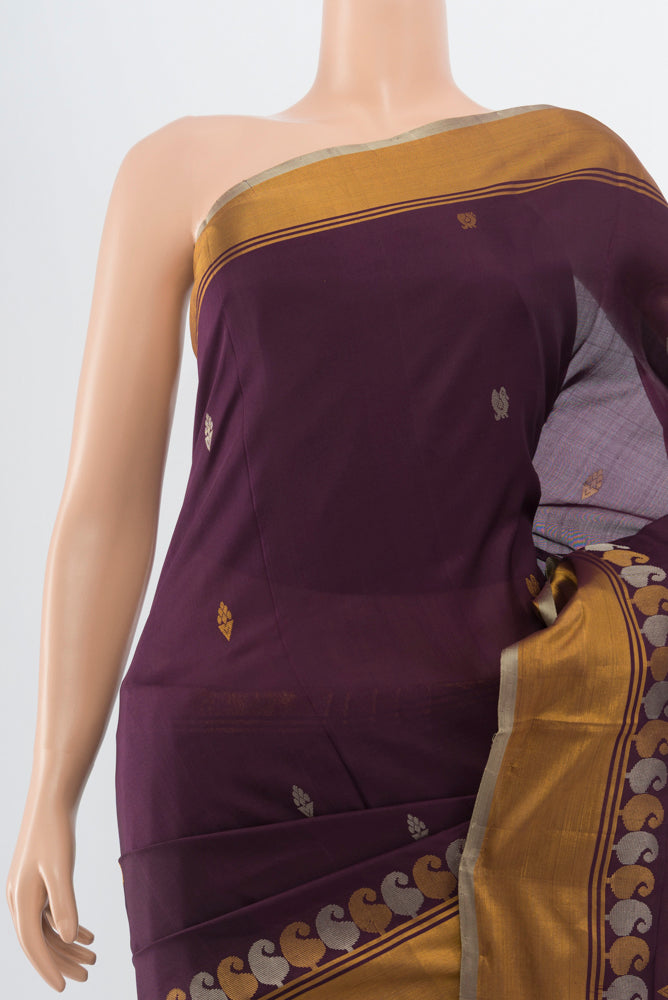 Border image of Coffee Brown Uppada Silk Saree with Zari Butta on the body and Silk Border. 