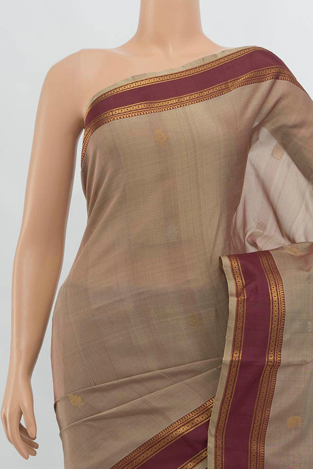 Border image of Brown Uppada Silk Saree with Zari Butta on the body and Silk Border. 