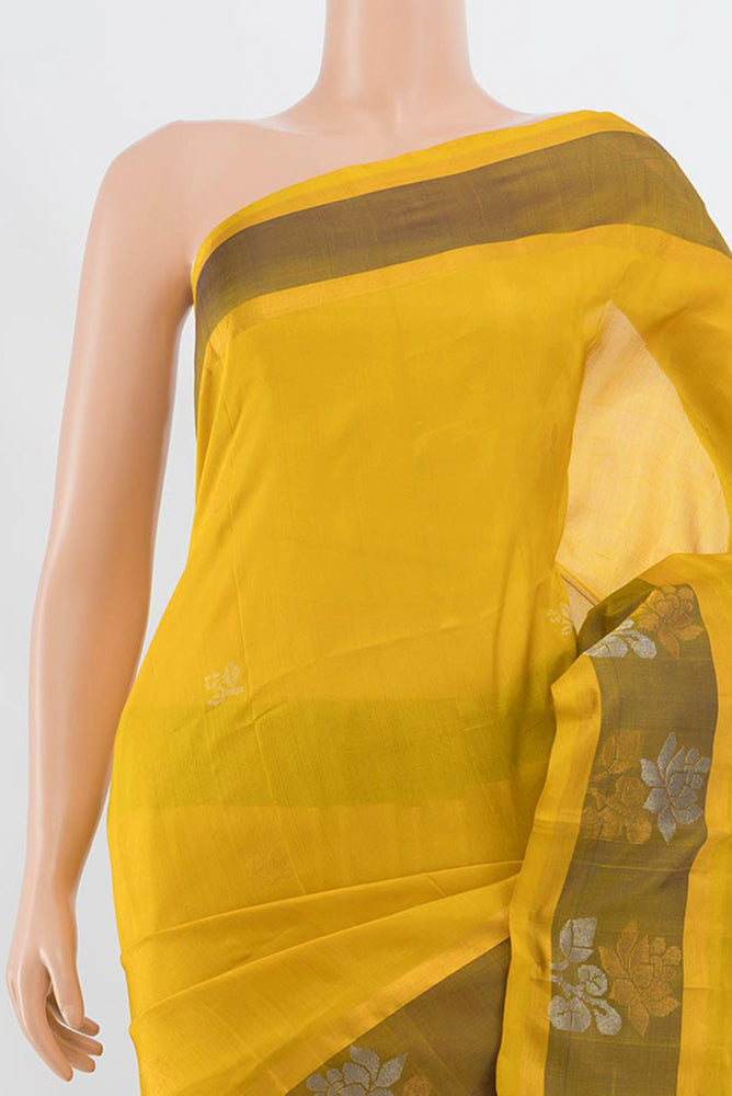 Border image of Yellow Uppada Silk Saree with Zari Butta on the body and Silk Border. 