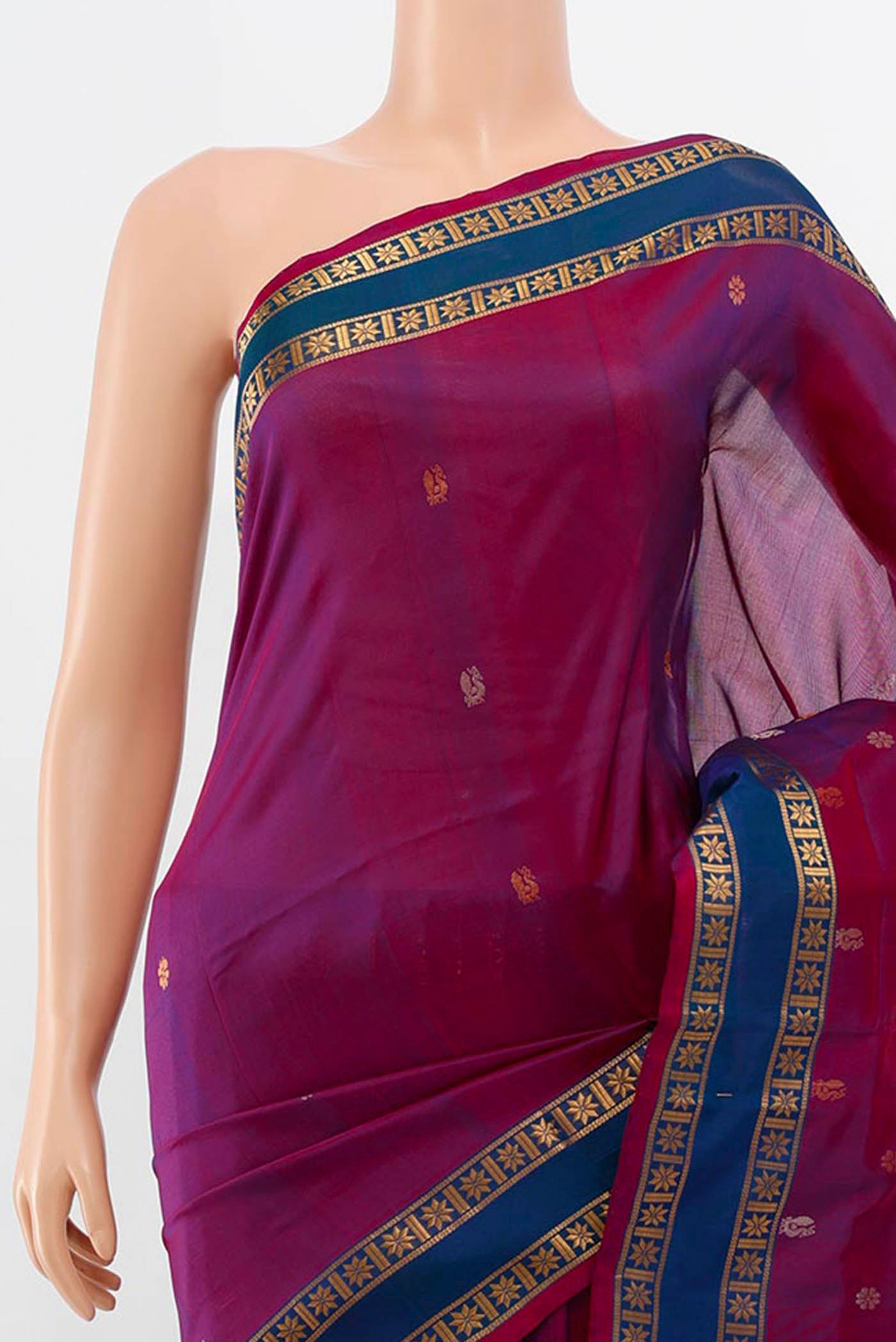 Border image of Purple Uppada Silk Saree with Zari Butta on the body and Silk Border. 