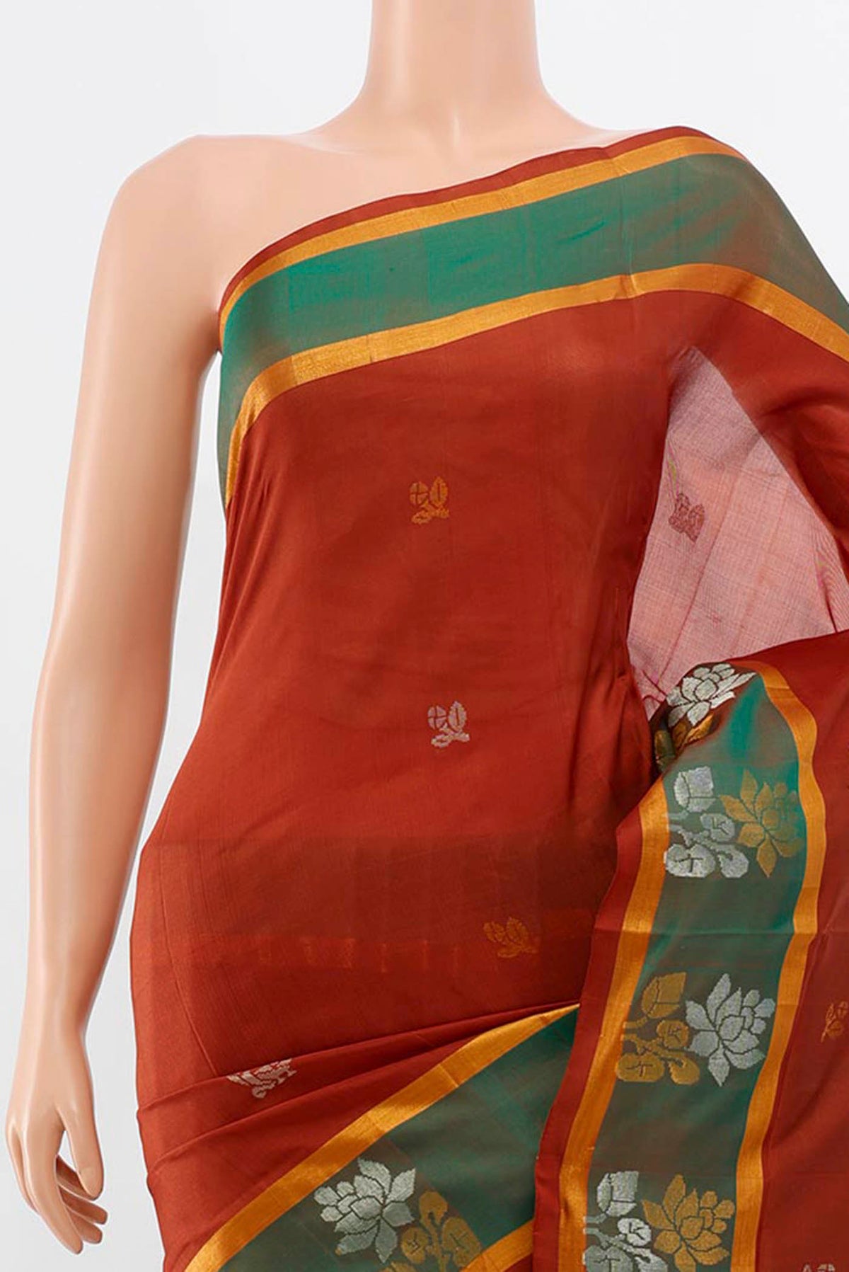 Border image of Brown Uppada Silk Saree with Zari Butta on the body and Silk Border. 