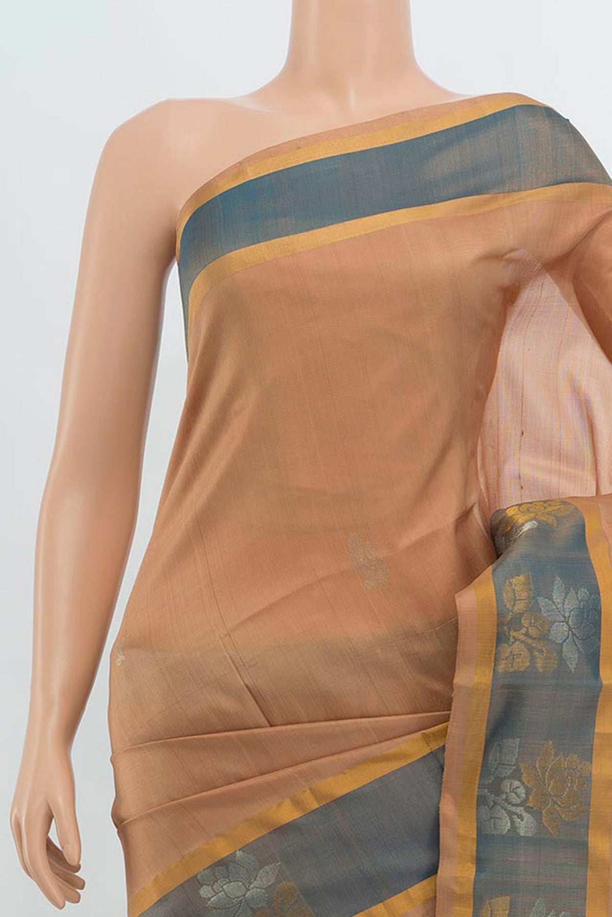 Border image of Beige Uppada Silk Saree with Zari Butta on the body and Silk Border. 