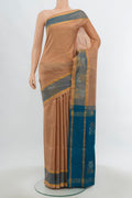 Beige Uppada Silk Saree with Zari Butta on the body and Silk Border.  displayed on a mannequin