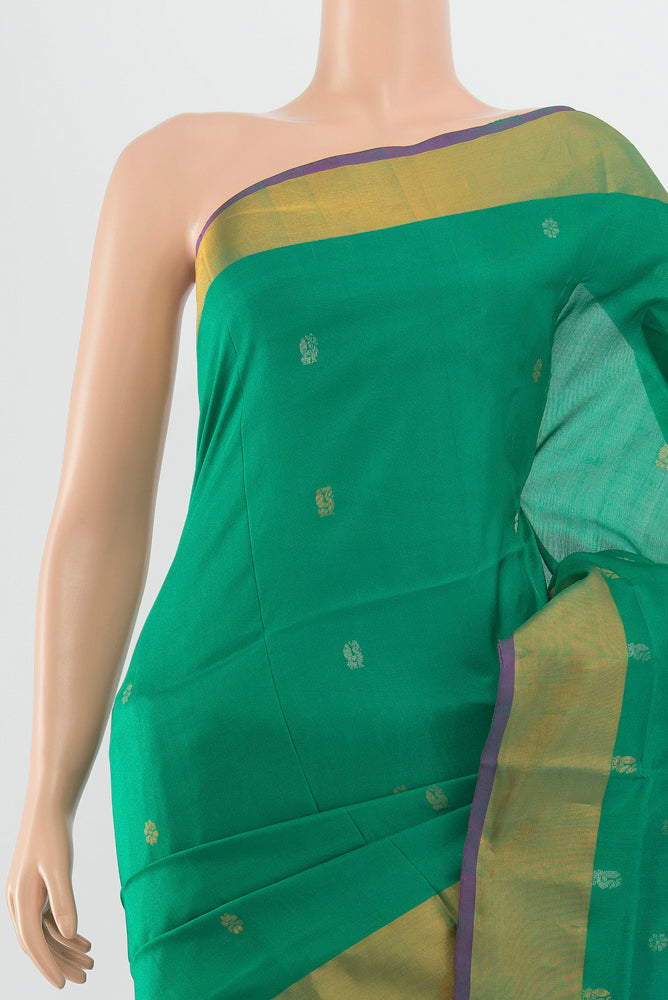 Border image of Peacock Blue Uppada Silk Saree with Zari Butta on the body and Silk Border. 