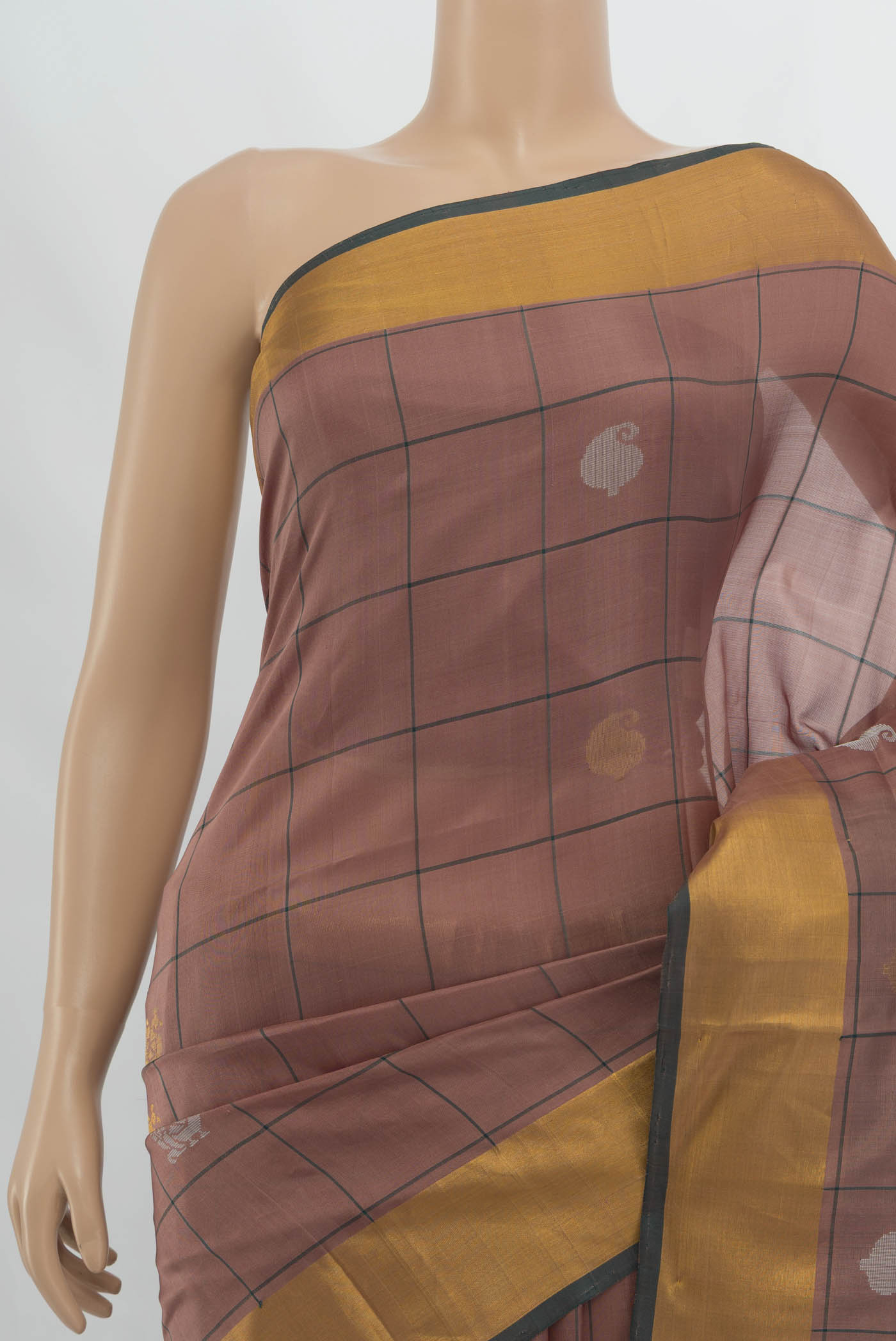 Border image of Dark Beige Uppada Silk Saree with Zari Butta on the body and Silk Border. 