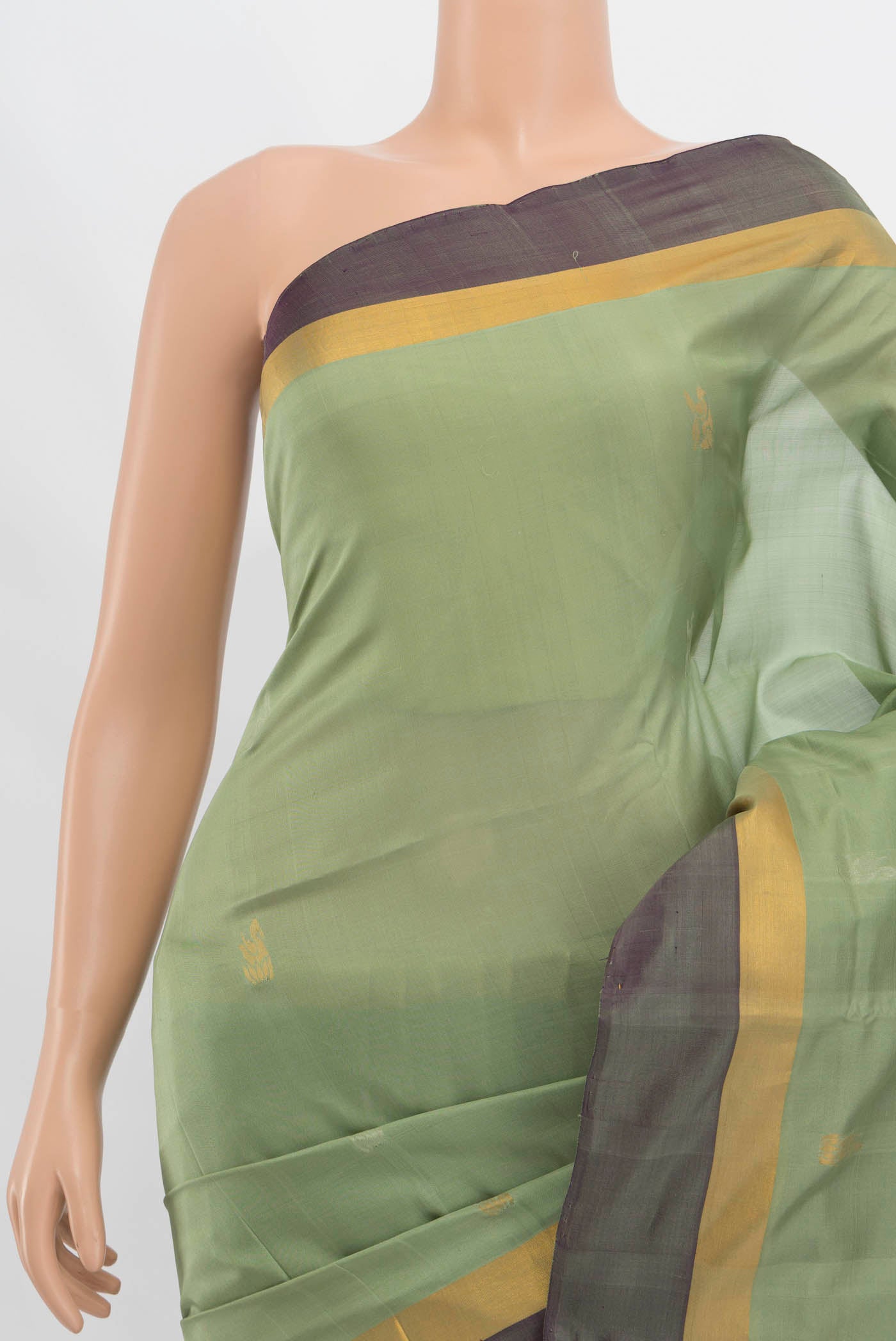 Border image of Pista Green Uppada Silk Saree with Zari Butta on the body and Zari Border. 