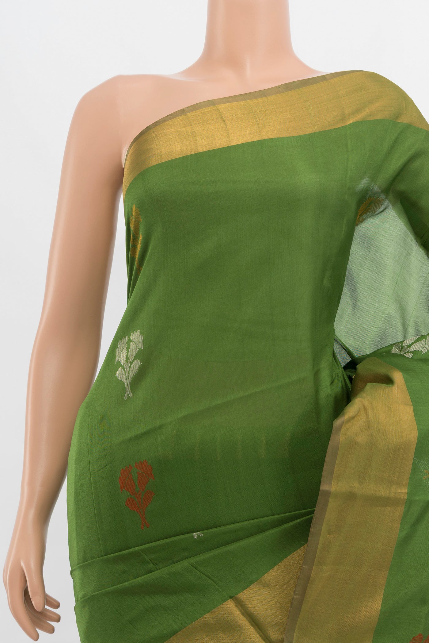 Border image of Light Green Uppada Silk Saree with Zari Butta on the body and Silk Border. 