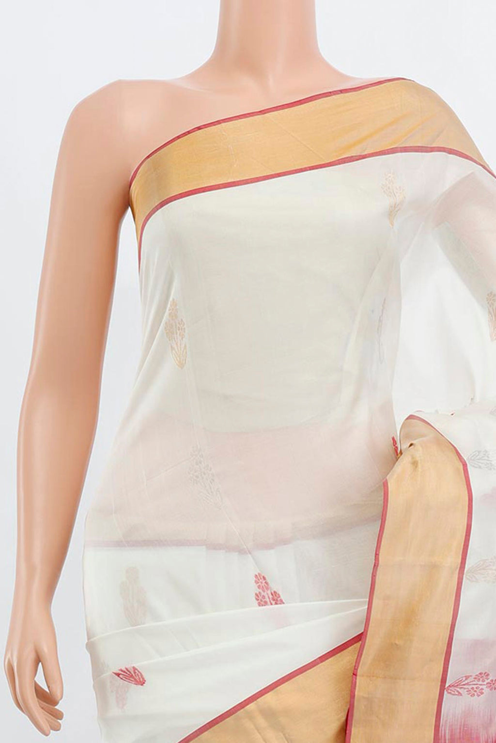 Border image of Off White Uppada Silk Saree with Zari Butta on the body and Silk Border. 