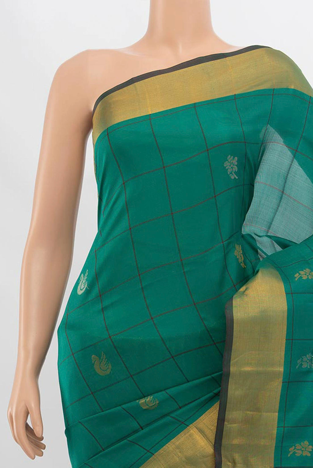 Border image of Pure Silk Pure Zari Peacock Blue Uppada Saree with Zari Butta on the body and Silk Border. 