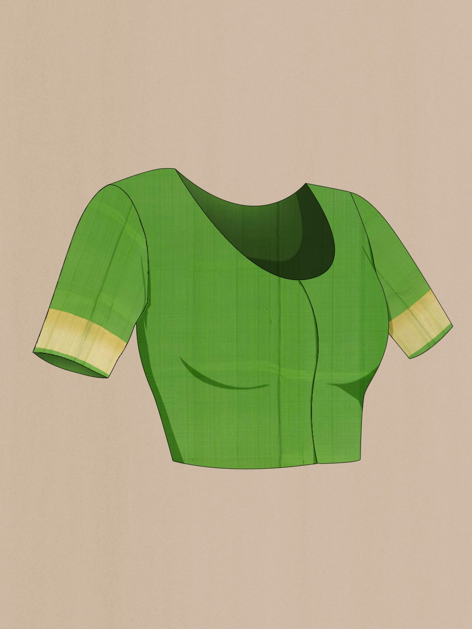 Close up image of the blouse of Saffron Uppada Silk Saree with Zari Butta on the body and Silk Border. 