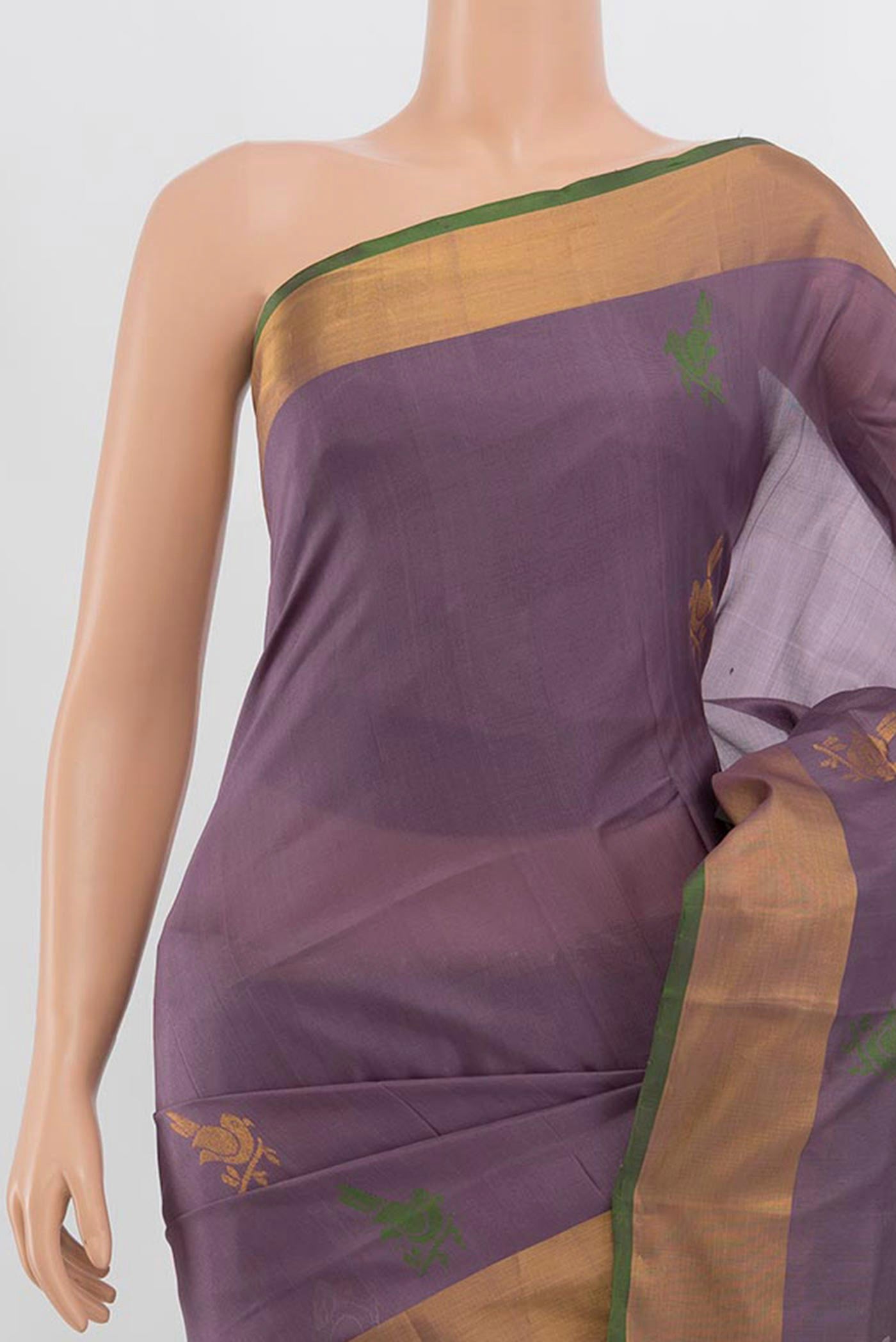 Border image of Saffron Uppada Silk Saree with Zari Butta on the body and Silk Border. 