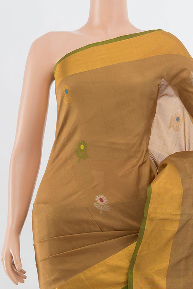 Border image of Beige Uppada Silk Saree with Zari Butta on the body and Silk Border. 