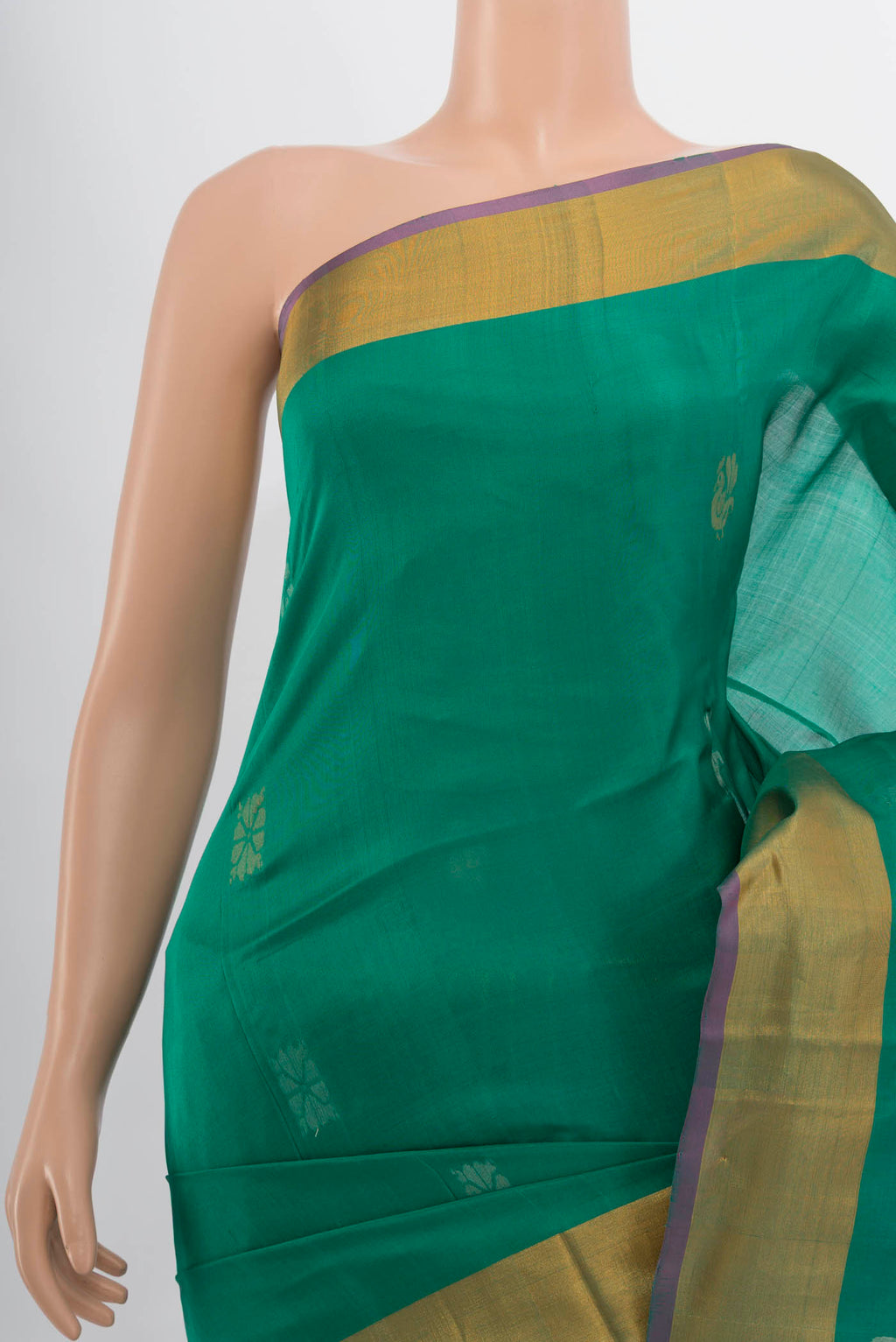 Border image of Peacock Blue Uppada Silk Saree with Zari Butta on the body and Silk Border. 