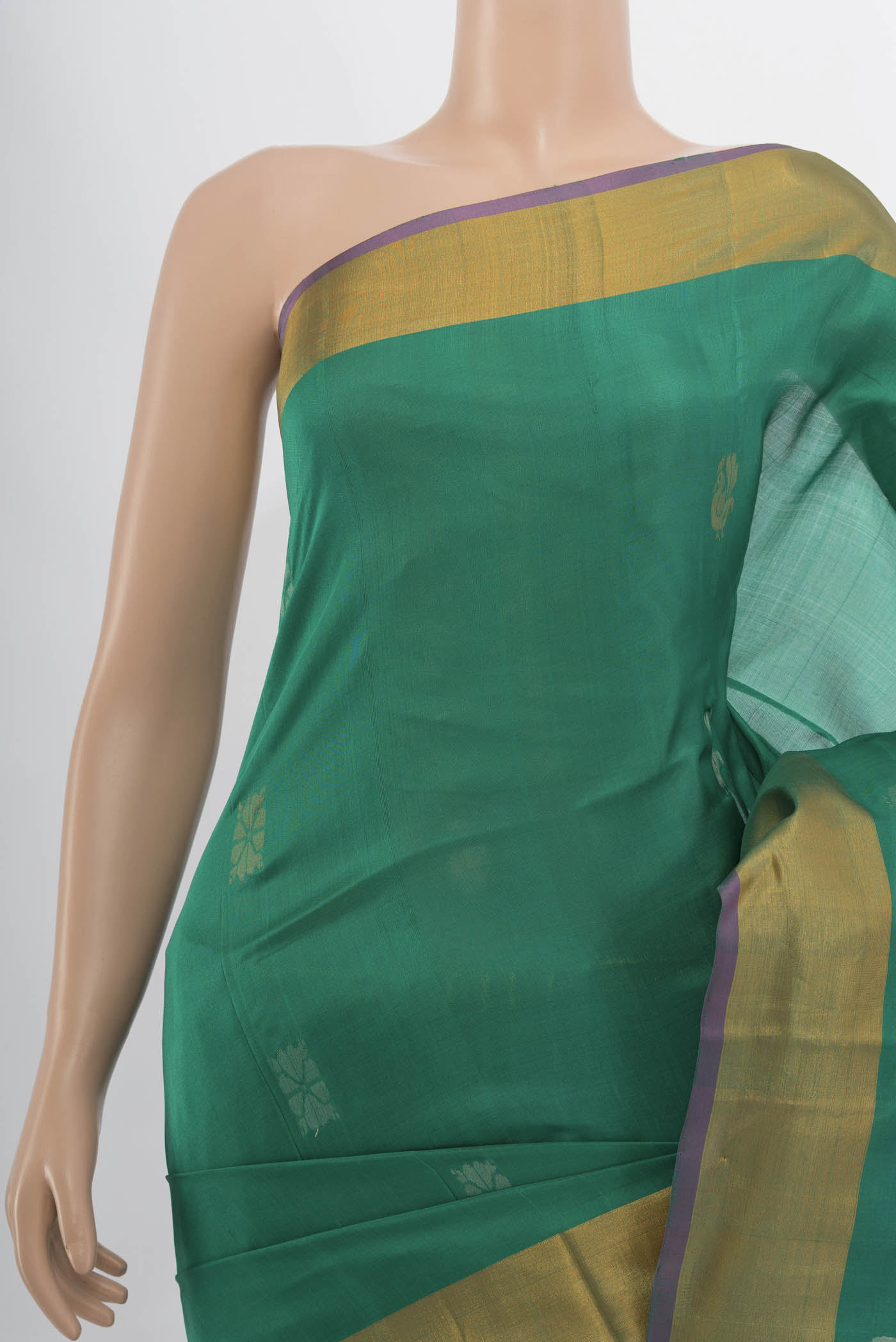 Border image of Peacock Blue Uppada Silk Saree with Zari Butta on the body and Silk Border. 