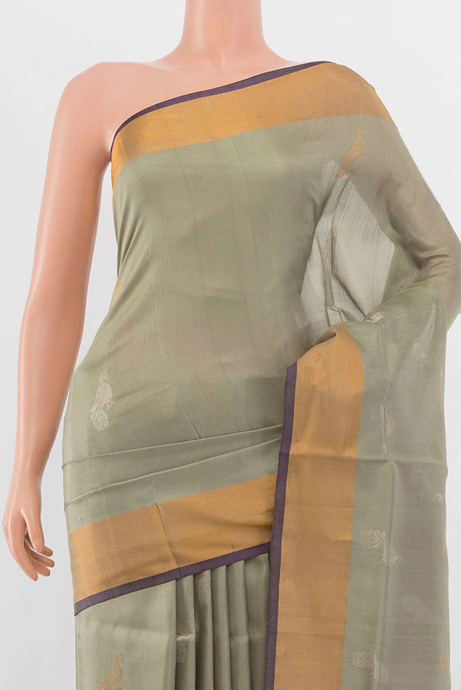 Border image of Davys Grey Uppada Silk Saree with Zari Butta on the body and Silk Border. 