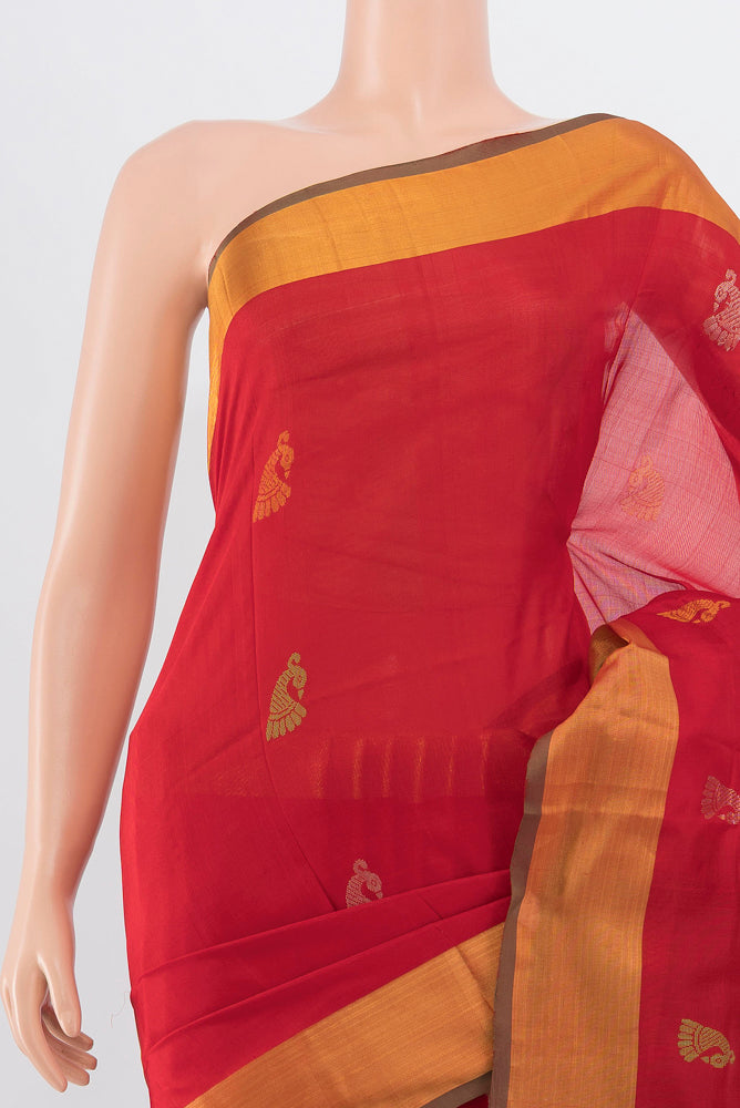Border image of Pure Silk Pure Zari Red Soft Saree with Zari Butta on the body and Silk Border. 