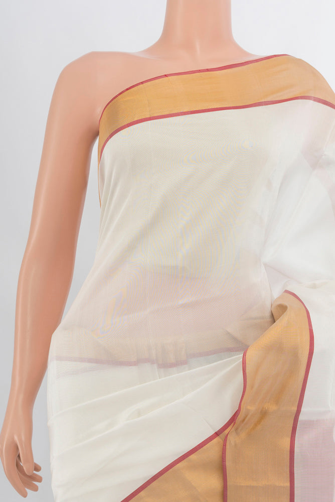 Border image of Off White Uppada Silk Saree with Zari Butta on the body and Silk Border. 