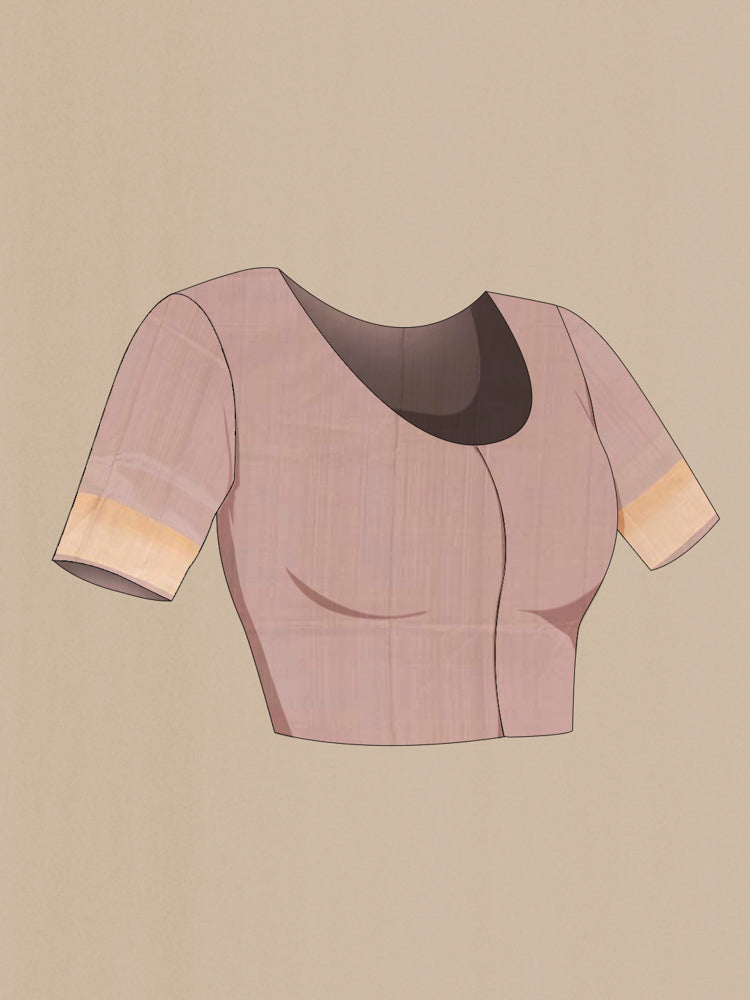 Close up image of the blouse of Rose pink Uppada Silk Saree with Zari Butta on the body and Silk Border. 