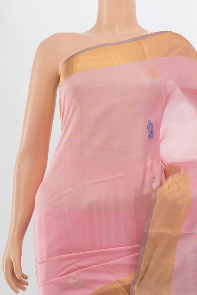 Border image of Rose pink Uppada Silk Saree with Zari Butta on the body and Silk Border. 