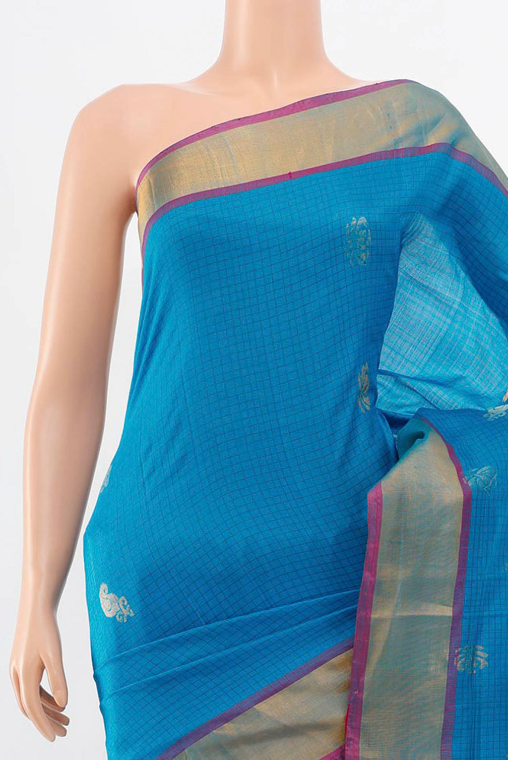Border image of Light Blue Uppada Silk Saree with Zari Butta on the body and Silk Border. 