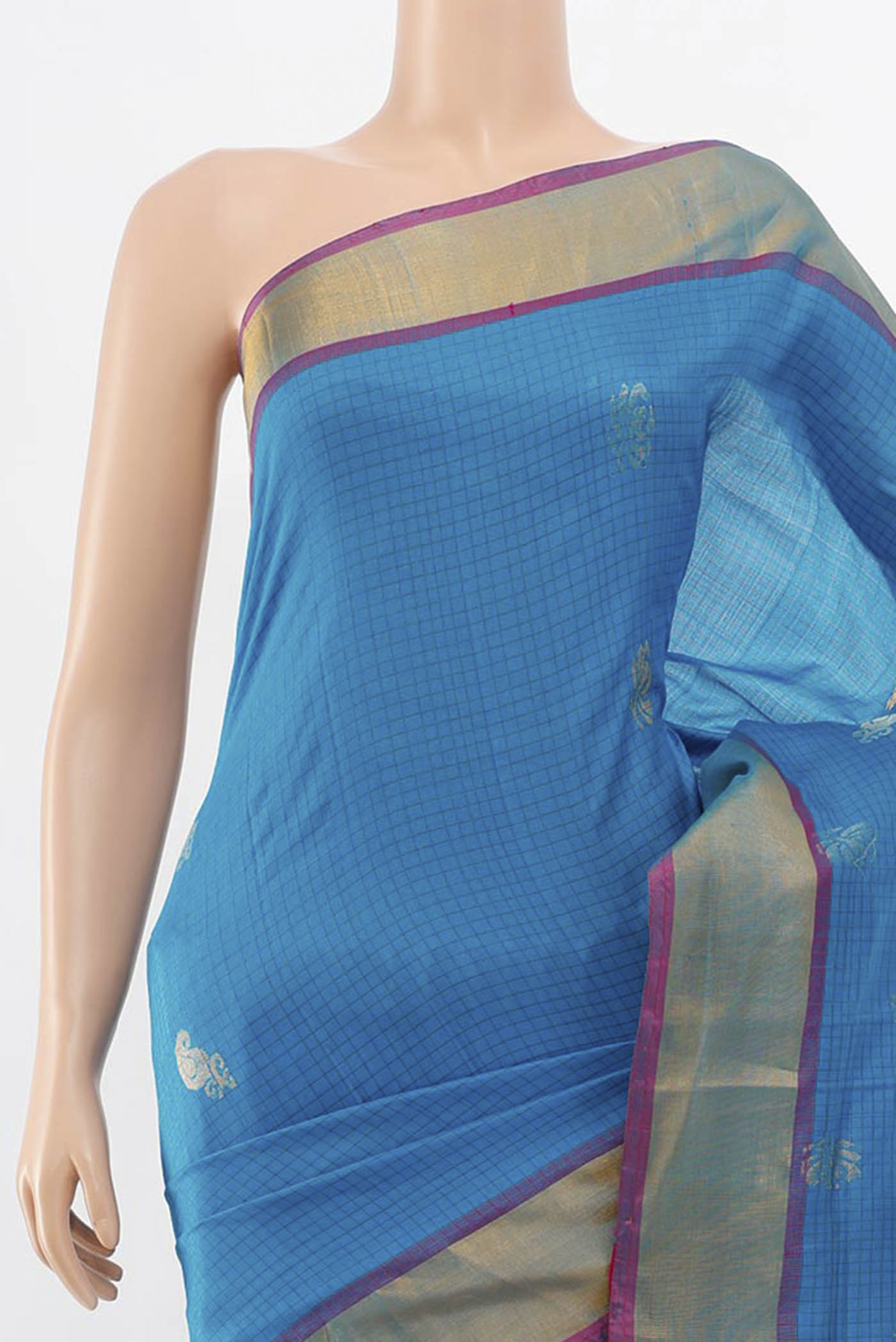 Border image of Light Blue Uppada Silk Saree with Zari Butta on the body and Silk Border. 