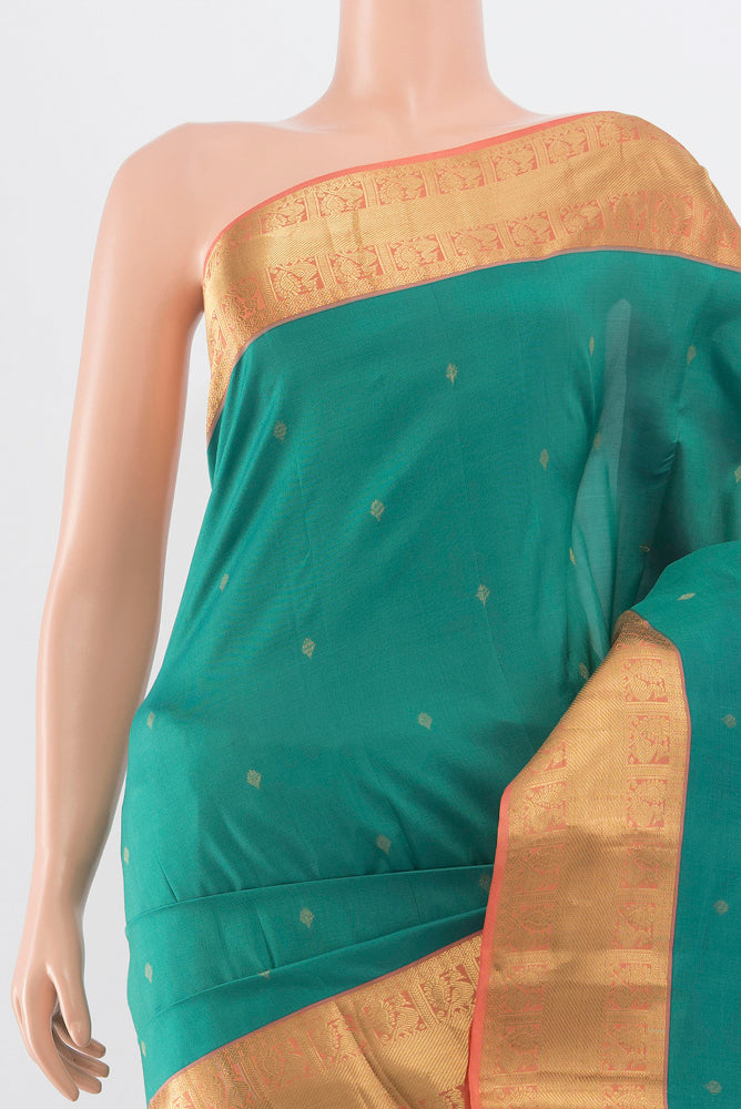 Border image of Pure Silk Pure Zari Sea Green Kanchipuram Saree with Zari Butta on the body and Silk Border. 