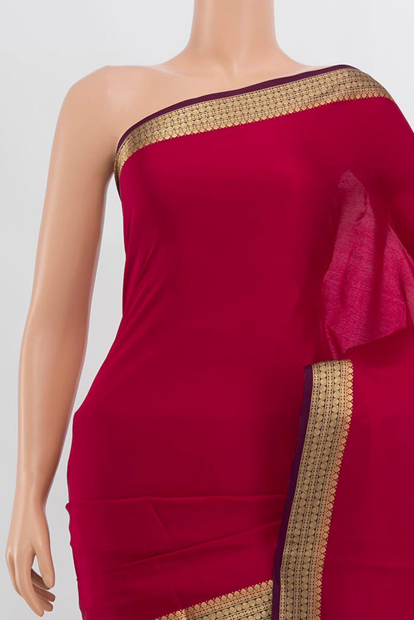 Border image of Dark Pink Mysore Crepe Saree with Zari Butta on the body and Silk Border. 