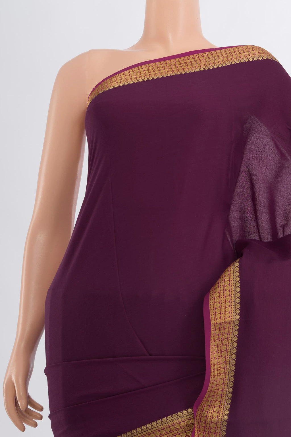 Border image of Coffee Brown Mysore Crepe Saree with Plain Body and Silk Border. 