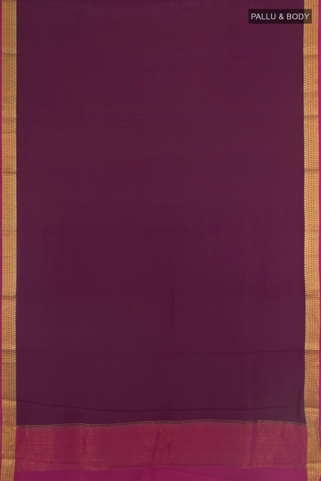 Flat view of Coffee Brown Mysore Crepe Saree with Plain Body and Silk Border. 