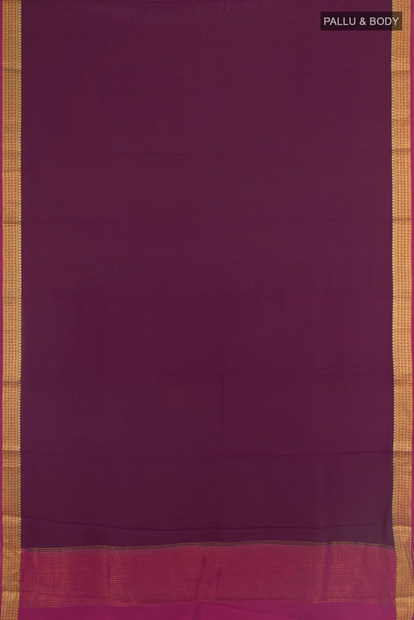 Flat view of Coffee Brown Mysore Crepe Saree with Plain Body and Silk Border. 
