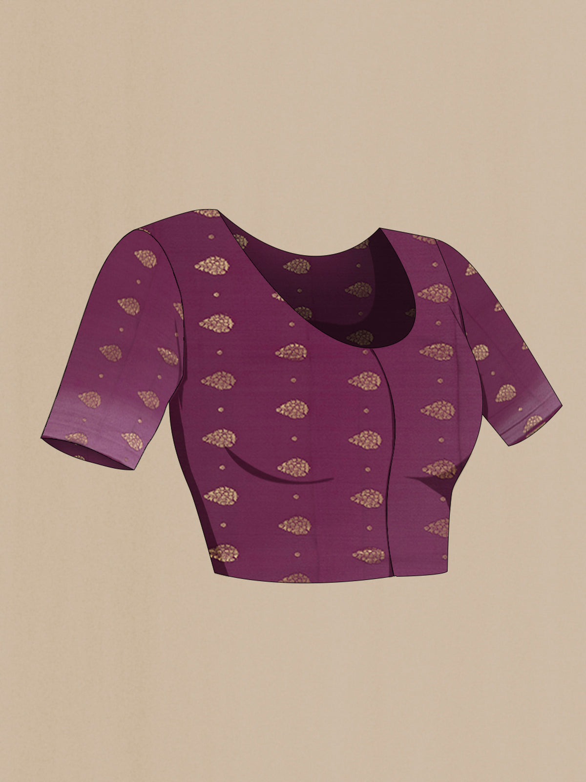 Close up image of the blouse of Mustard Mysore Crepe Saree with Plain Body and Zari Border. 