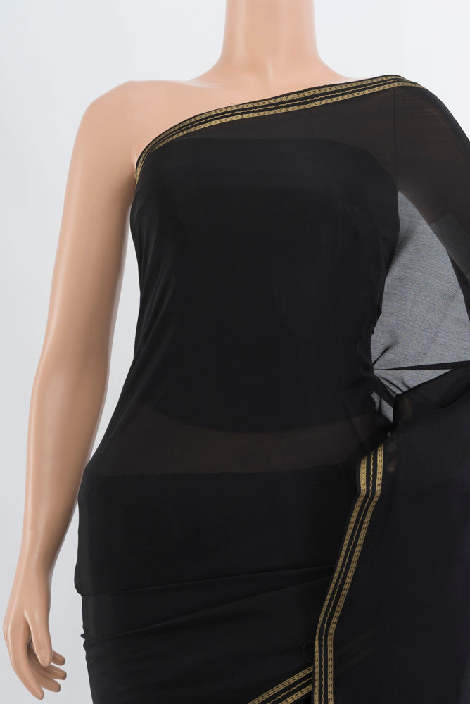 Border image of Black Mysore Crepe Saree with Plain Body and Silk Border. 