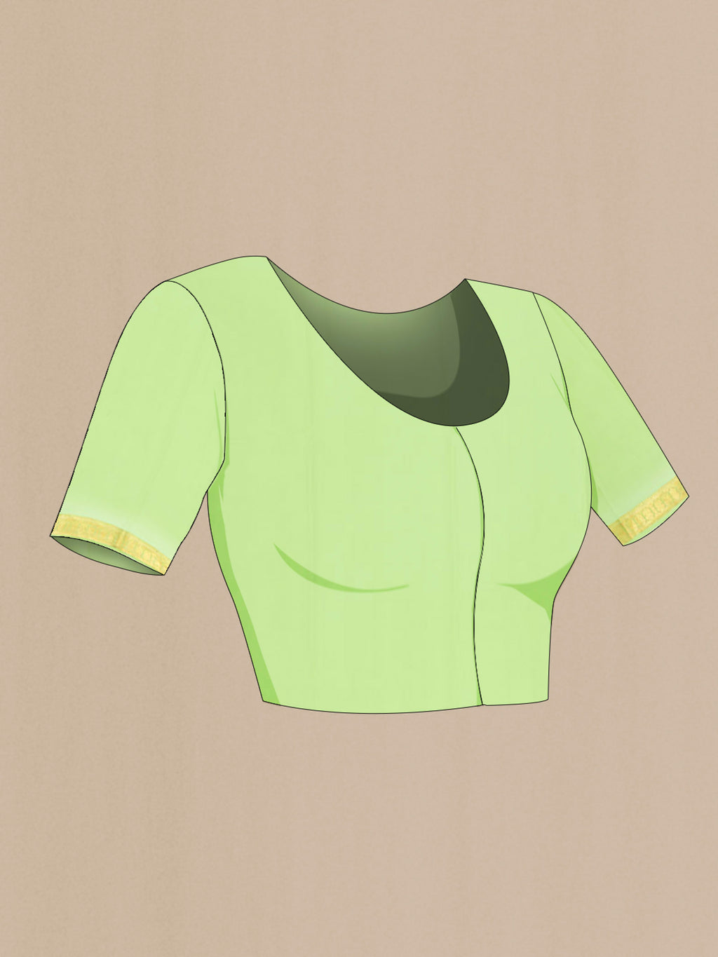 Close up image of the blouse of Red Mysore Crepe Saree with Zari Butta on the body and Silk Border. 