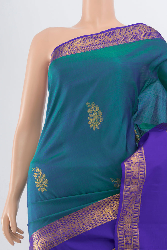 Border image of Peacock Blue Kanchipuram Silk Saree with Plain Body and Silk Border. 