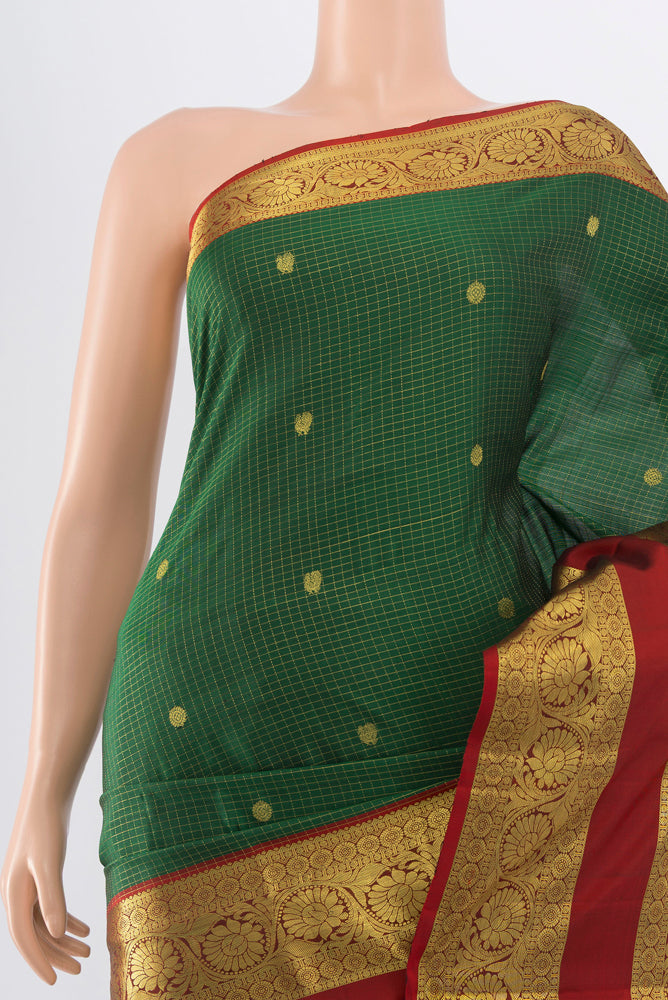 Border image of Pure Silk Pure Zari Bottle Green Kanchipuram Saree with Zari Butta on the body and Silk Border. 