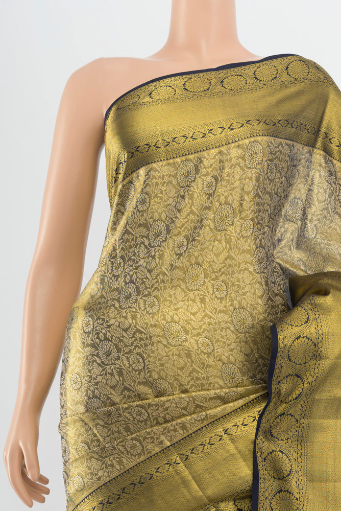 Border image of Pure Silk Pure Zari Golden Kanchipuram Saree with Zari Butta on the body and Silk Border. 
